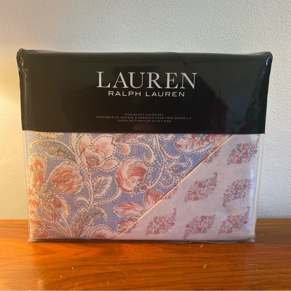 Ralph Lauren KING Cosima Floral Duvet Cover Set Shams Pink Blue White Rose NWT